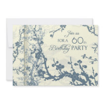 Blue Floral 60th Birthday Party Invitation Cards