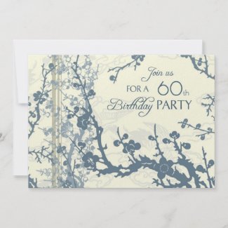 Blue Floral 60th Birthday Party Invitation Cards zazzle_invitation