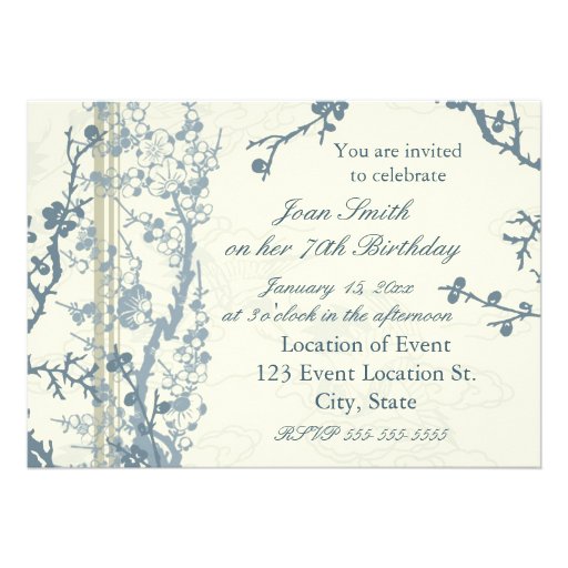 Blue Floral 70th Birthday Party Invitation Cards