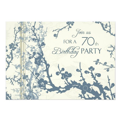 Blue Floral 70th Birthday Party Invitation Cards