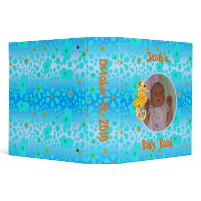 Blue Floral and Yellow Seahorse Baby Book 3 Ring Binders by Lilleaf