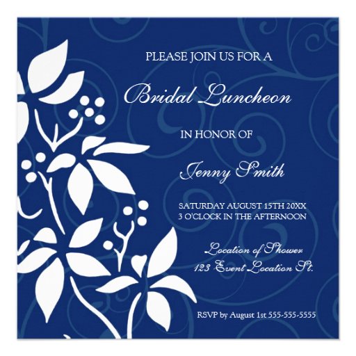 Blue Floral Bridal Luncheon Invitation Cards