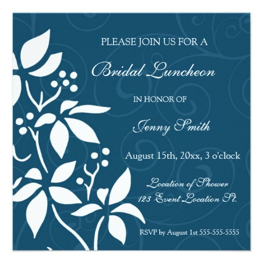 Blue Floral Bridal Luncheon Invitation Cards