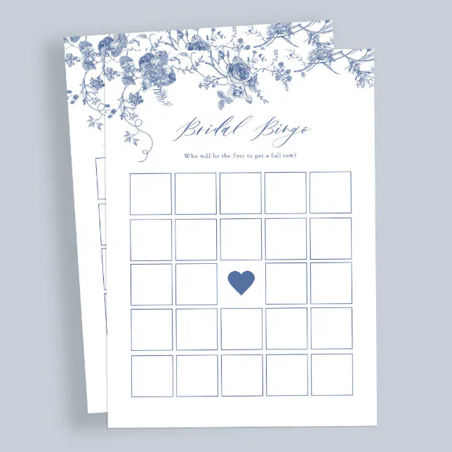 Blue Floral Bridal Shower Bingo Game Cards Zazzle