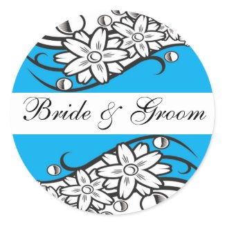 Blue Floral bride & Groom Wedding Envelope Seals sticker