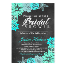 Blue floral chalkboard bridal shower invitation