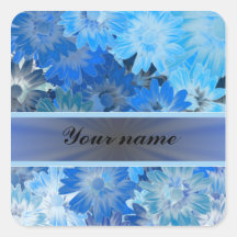 Blue Floral Daisy Pattern Square Stickers