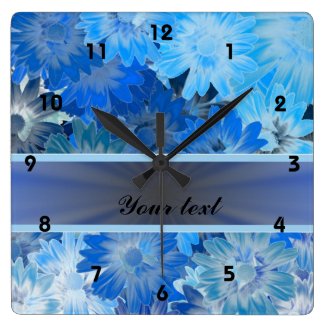 Blue Floral Daisy Pattern Square Wall Clock