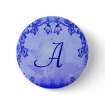 Blue Floral Deco Monogram Button