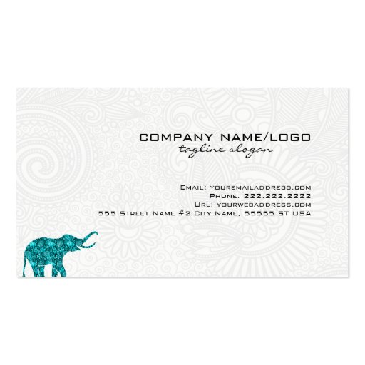 Blue Floral Elephant White Damasks Business Cards (back side)
