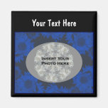 Blue Floral Frame Add Photo Template Magnet
