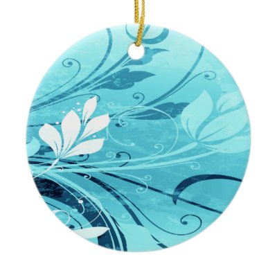 Blue Floral Grunge Christmas Ornaments by stationeryshop