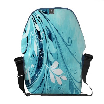 Blue Floral Grunge Courier Bag by stationeryshop