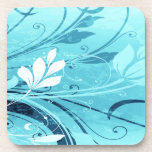 Blue Floral Grunge Drink Coaster