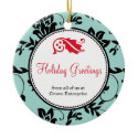 Blue floral holiday greeting custom business logo ornament