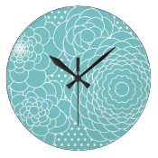 Teal Turquoise Aqua Blue Floral Modern Abstract Flowers Wallclock