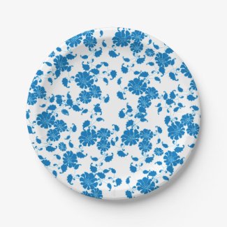 Blue Floral Ornament Plate 7 Inch Paper Plate
