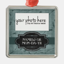 Blue Floral Personalized Photo Keepsake Ornaments