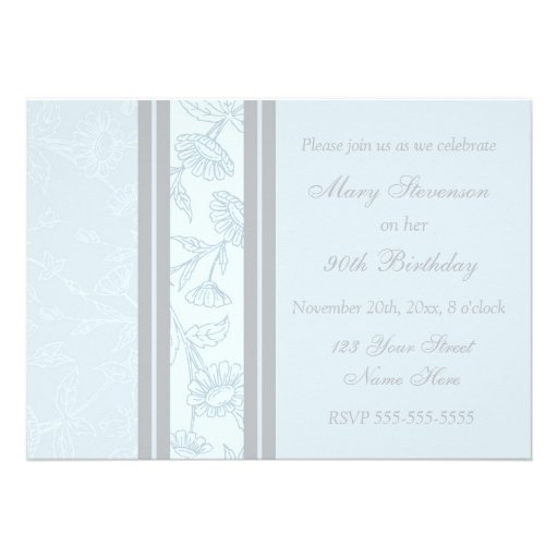 Blue Floral Photo 90th Birthday Party Invitations