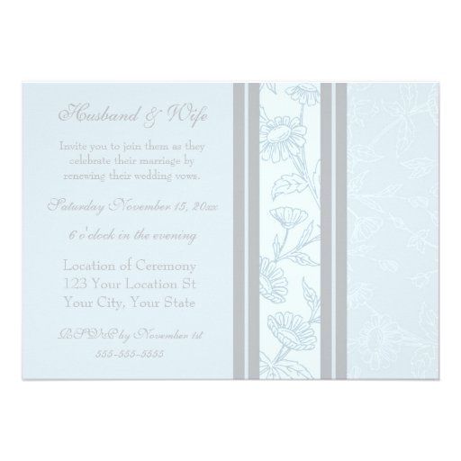 Blue Floral Photo Wedding Vow Renewal Invitations