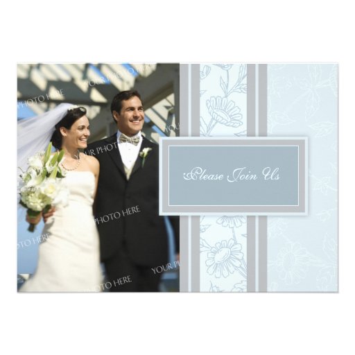 Blue Floral Photo Wedding Vow Renewal Invitations