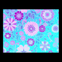 Blue Floral Retro Print Poster posters