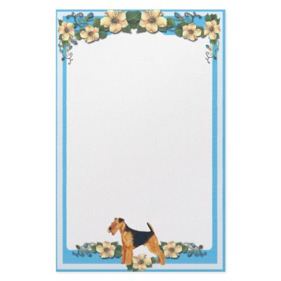 Blue Floral Stationery unlined Airedale by abquisto