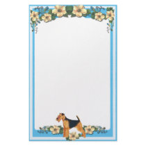 Blue Floral Stationery unlined Airedale