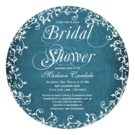 Blue Floral Swirls Round Bridal Shower Invitation