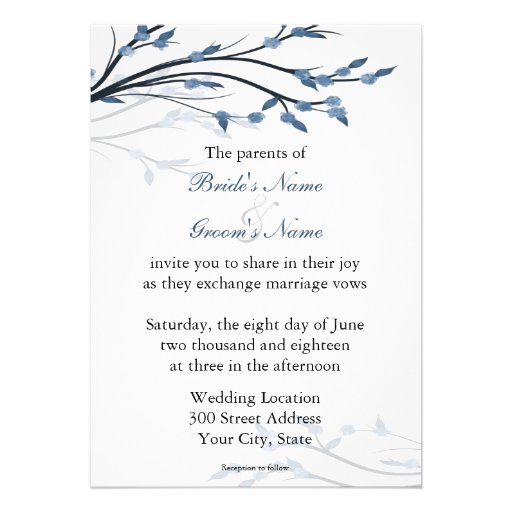 Blue Floral Tree Branches Wedding Invitations