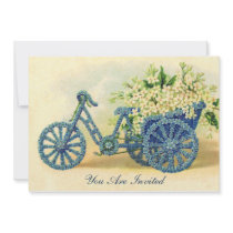 Blue Floral Tricycle Invitation