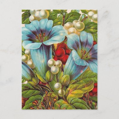 "Blue Floral" Vintage Flowers Postcard