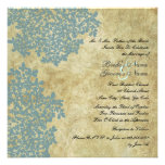 Blue Floral Vintage Square Wedding Invitations