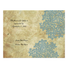 Blue Floral Vintage Wedding RSVP Custom Invite