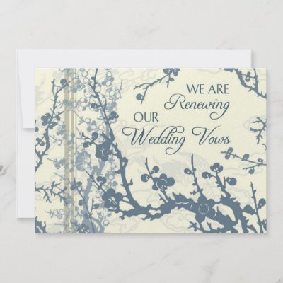 Wedding vow renewal ceremony invitation in elegant blue and beige with 