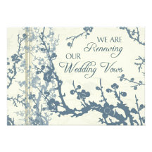 Blue Floral Vow Renewal Ceremony Invitation Card