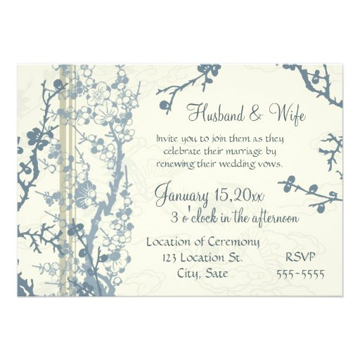 Blue Floral Vow Renewal Ceremony Invitation Card