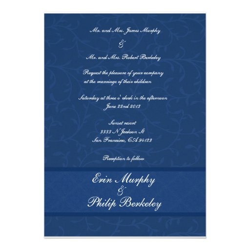 blue floral wedding invitation