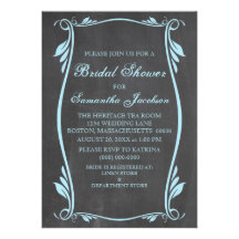 Blue Flourish Chalkboard Bridal Shower Invite