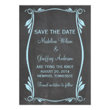 Blue Flourish Chalkboard Save the Date Invite