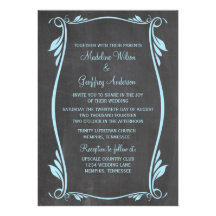 Blue Flourish Chalkboard Wedding Invite