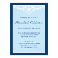 Blue Flourish Scroll Hanukkah Holiday Party Invitation