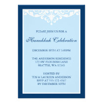 Blue Flourish Scroll Hanukkah Holiday Party Invitation at Zazzle
