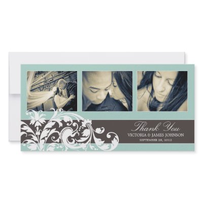 BLUE FLOURISH | WEDDING THANK YOU CARD CUSTOM PHOTO CARD by FINEandDANDY