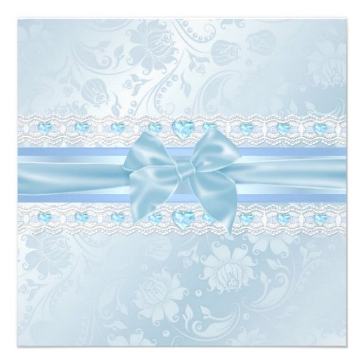 Blue Flower & Bow Sweet 16 Invite (front side)