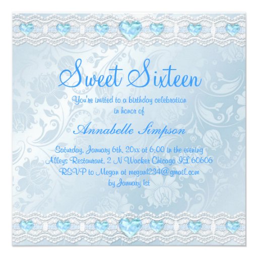 Blue Flower & Bow Sweet 16 Invite