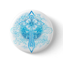Blue Flower Cross Pinback Button
