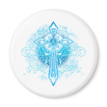 Blue Flower Cross Magnet