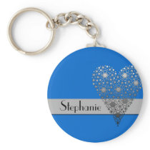 Blue Flower Heart Cute custom name keychain keychains