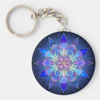 Blue Flower Mandala Fractal Key Chain